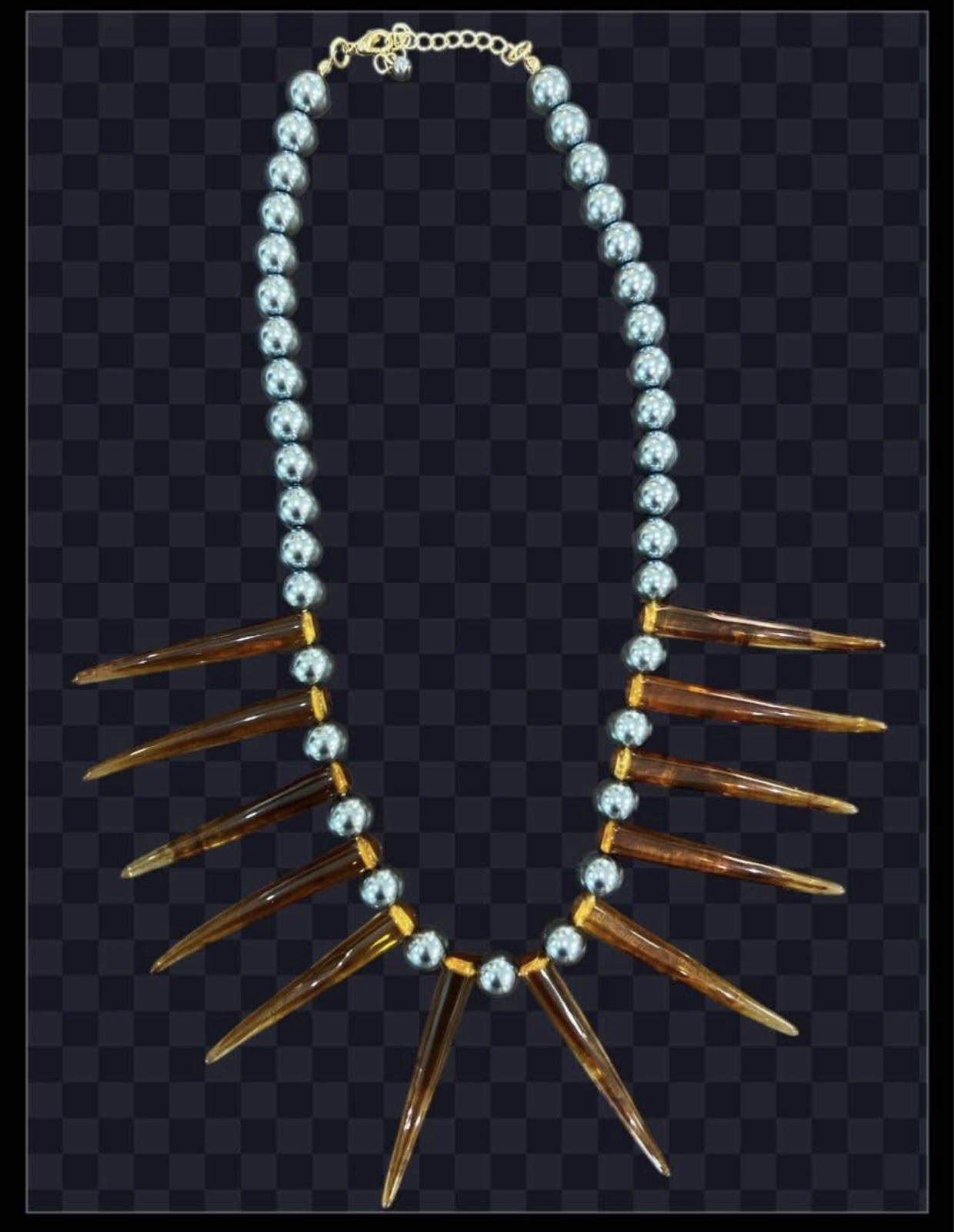 Acrylic white horn set brown wood beads Shell Hawaiian polynesian necklace