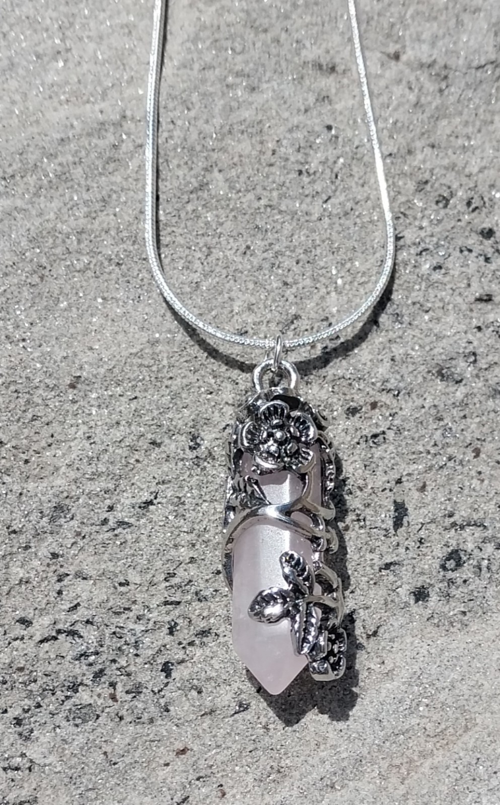Pink Amethyst Flower Wrapped Pendant With 24″ Sterling Chain