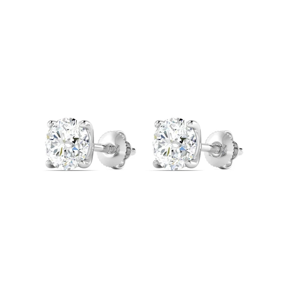 2.50Ct Round Cut Lab Grown/CVD Diamond Women’s Stud Earrings 14k White Gold