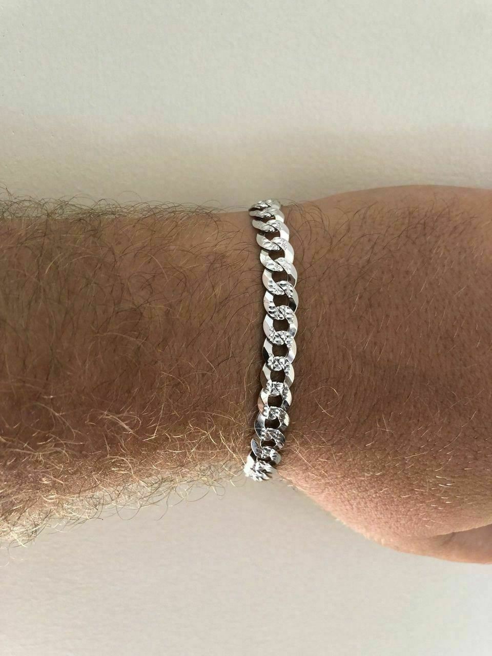 Men’s Miami Cuban Bracelet Diamond Cut Solid 925 Sterling Silver 8mm Italy Made