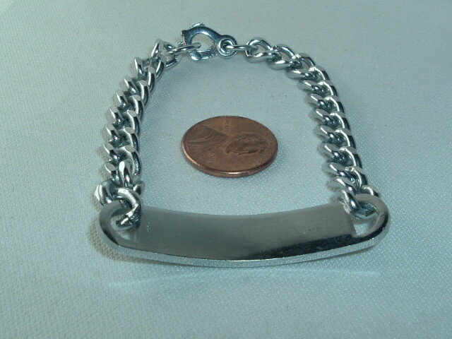 VINTAGE BLANK ID IDENTIFICATION BRACELET SILVER TONE METAL