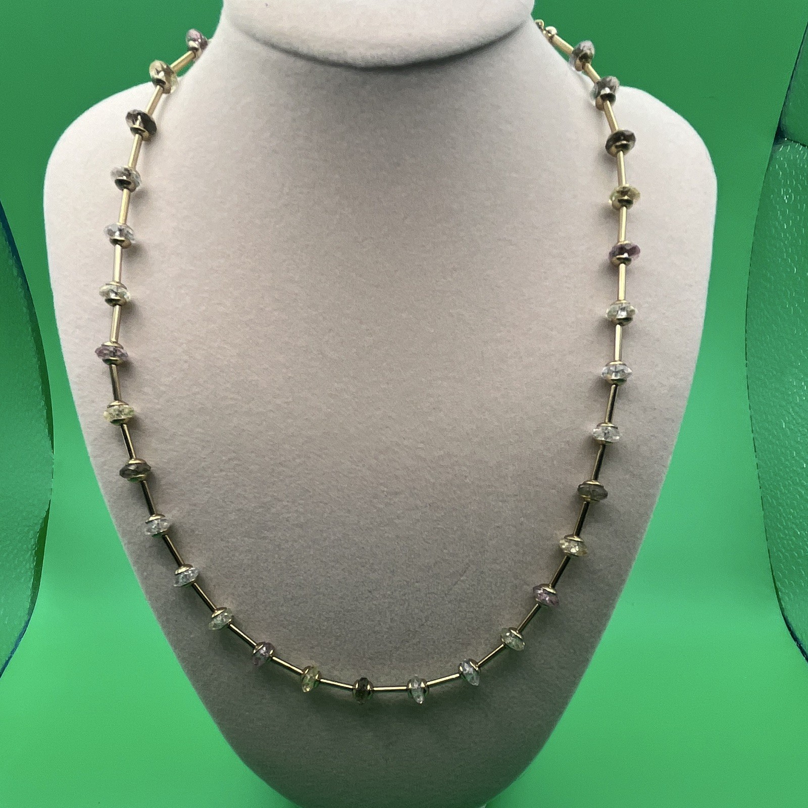 Caroline Herrera Crystal Beaded Station Bar Link Necklace, Lobster Clasp 15-18”