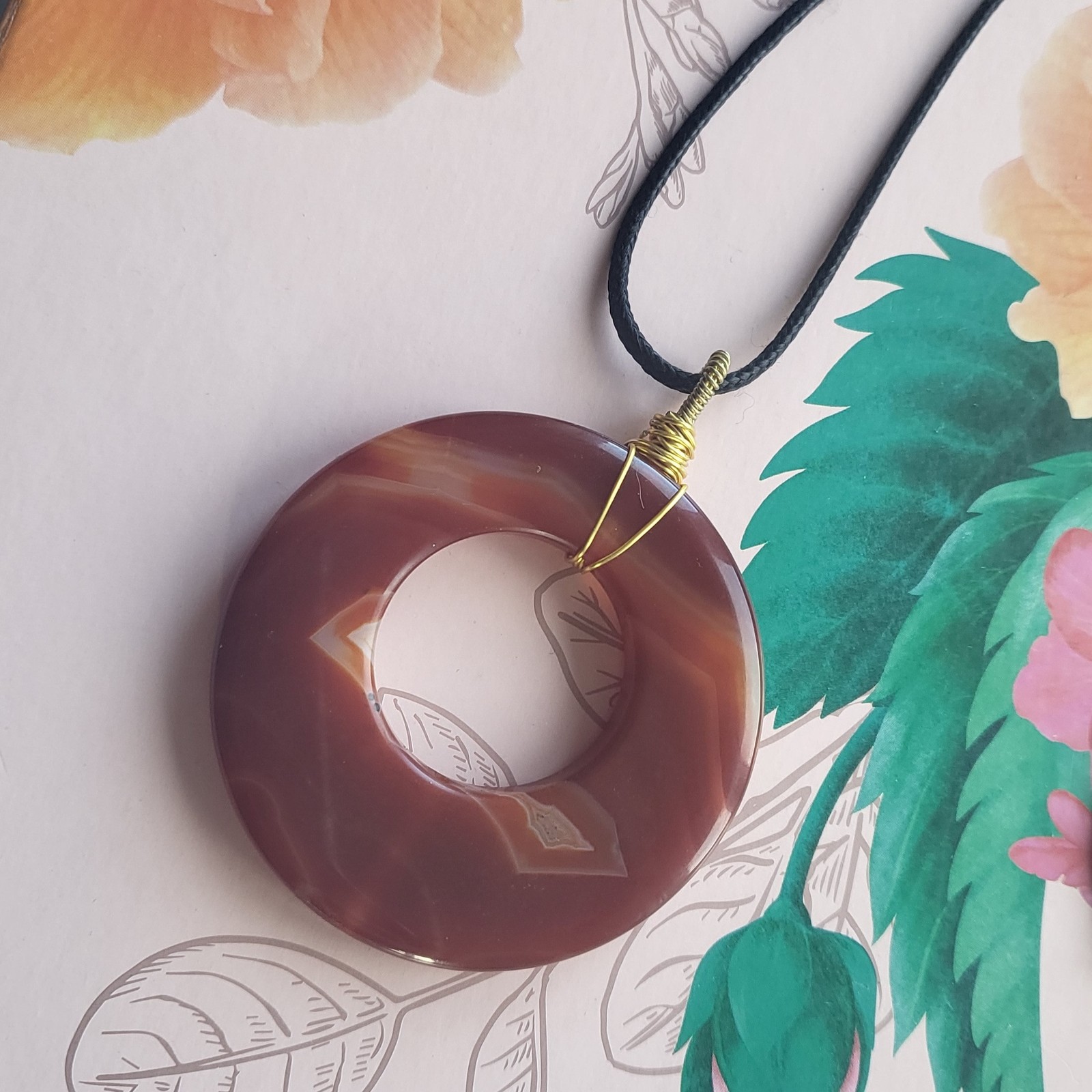 Carnelian Large Disk Pendant & Cord