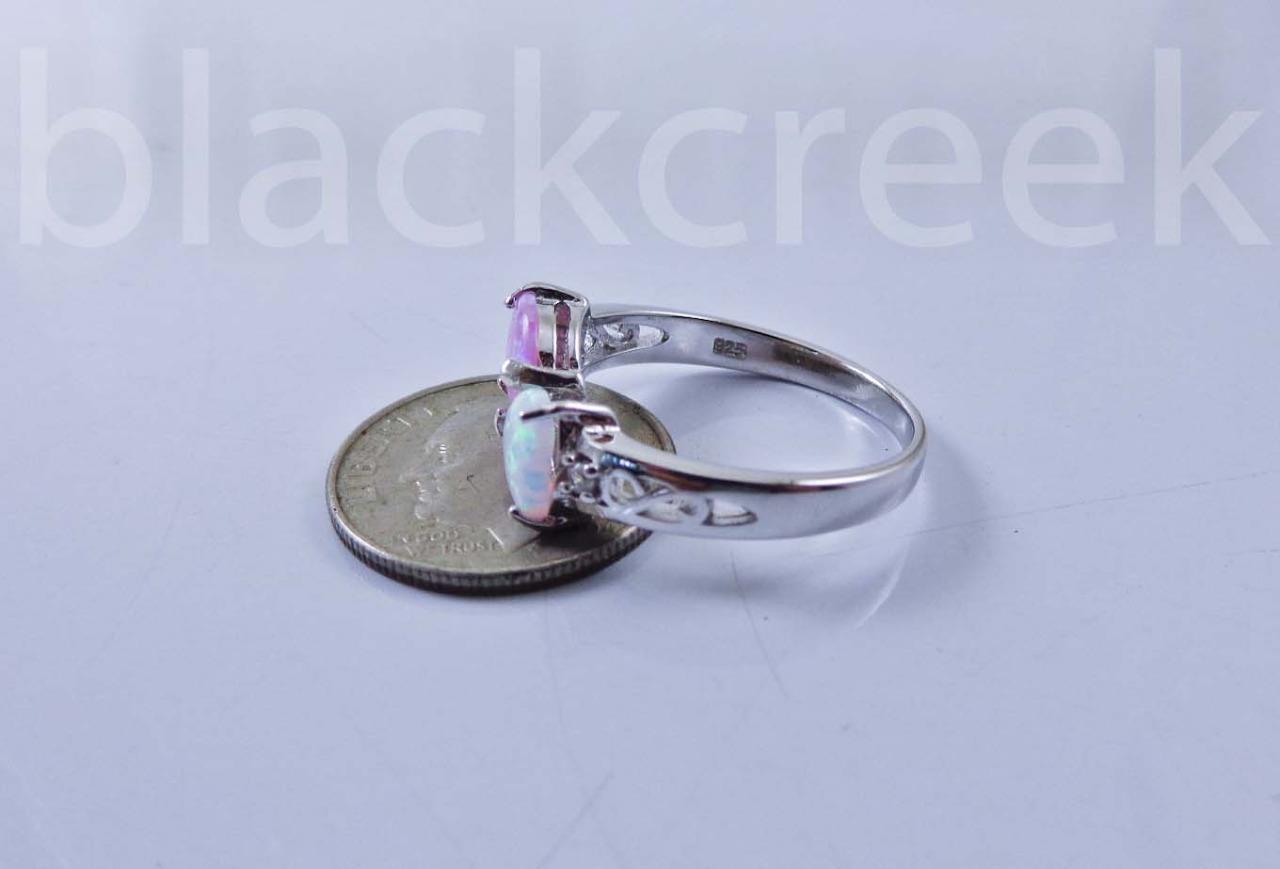 925 Sterling Silver / White / Pink / Two Hearts / Opal~Size 4/5/6/7/8/9/10/11/12