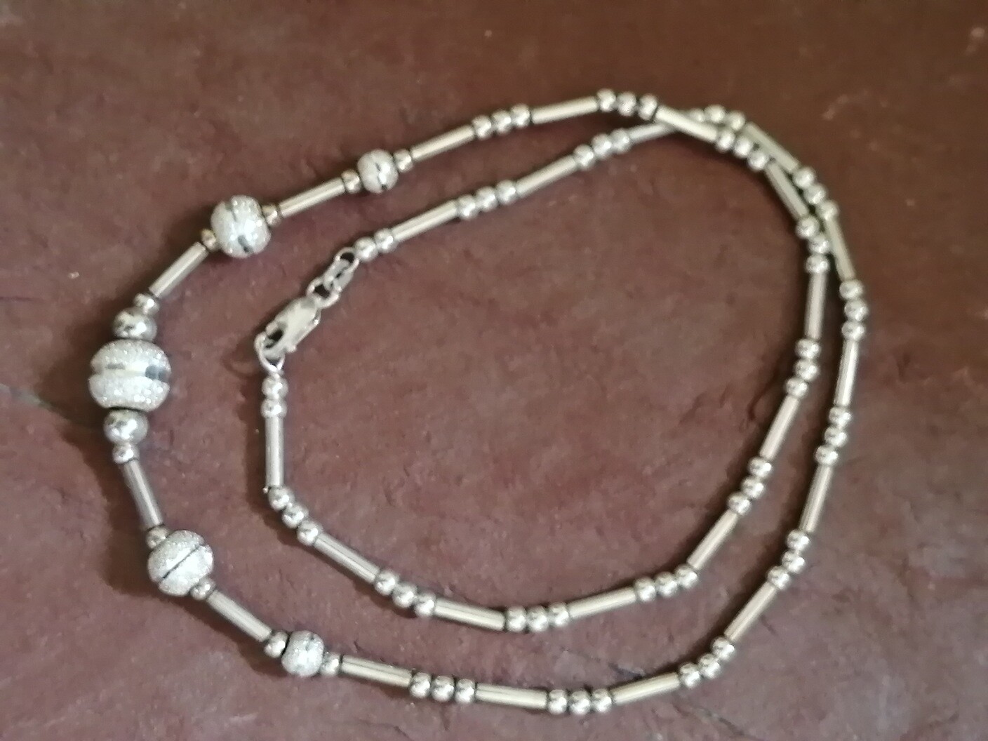 Sterling Silver Bead, Bar and Sparkling Ball Necklace, Excellent!