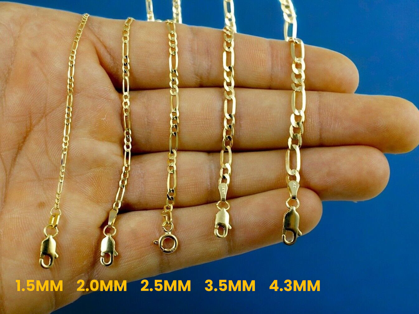 14K Yellow Gold SOLID Figaro Necklace Chain Link Real Gold 1.5mm-12mm 16″-30″