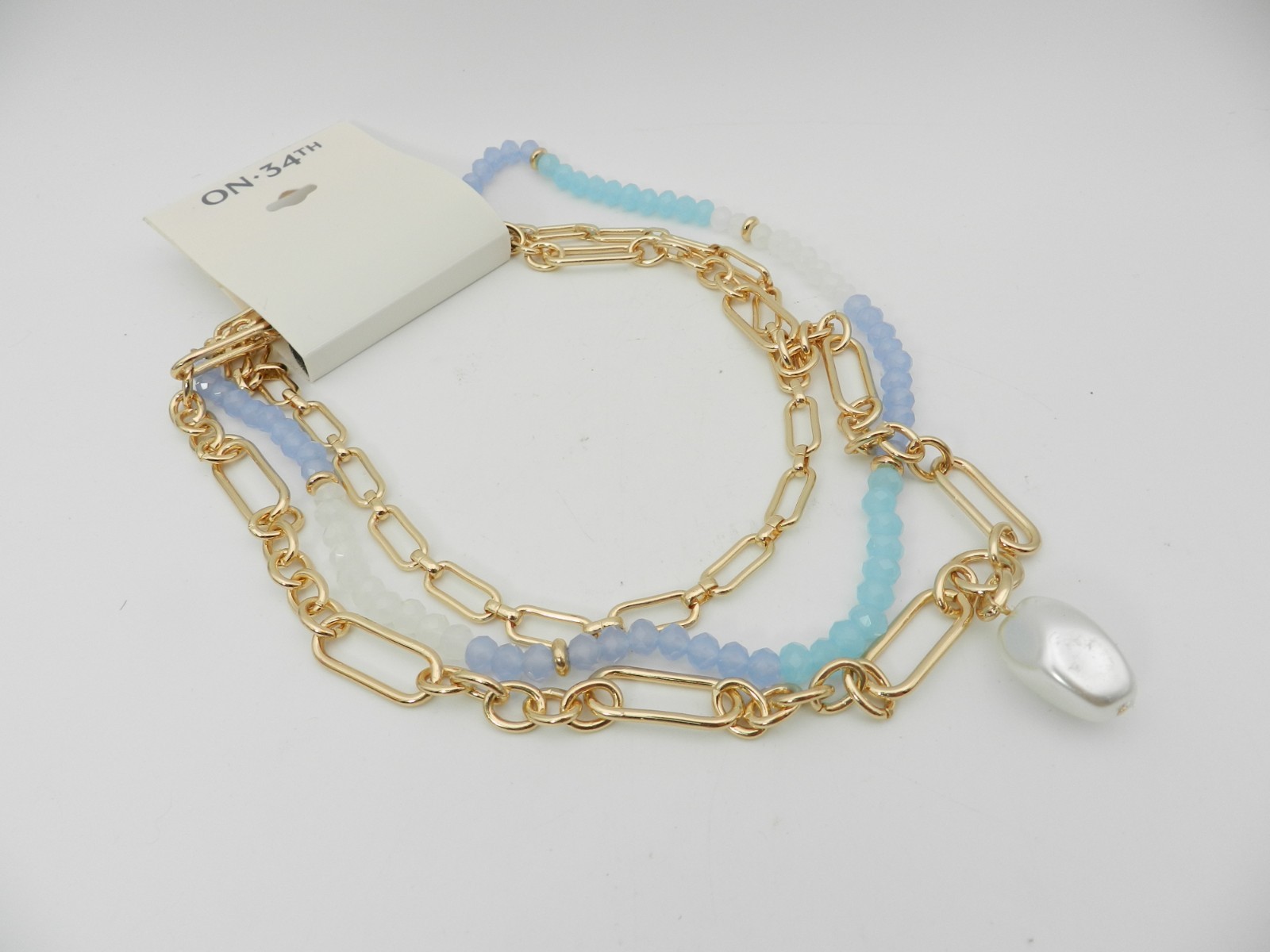 On 34th Gold-Tone Stone Beaded Three-Row Necklace, 20″ + 3″ extender