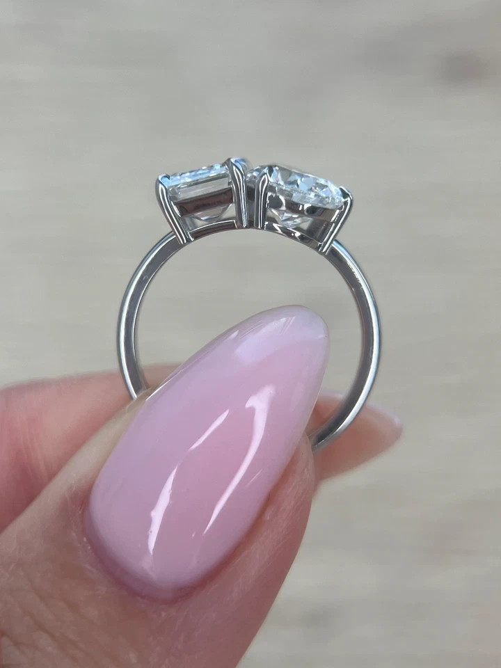 Pear & Emerald Cut Diamond Ring 14k White Gold 4 Ct Lab Grown IGI VVS E F
