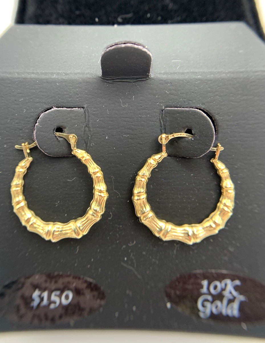 NIB 10k Yel Gold Textured Hoop Earrings, 18mm x 16mm,0.55g, FREEgfbx($5
