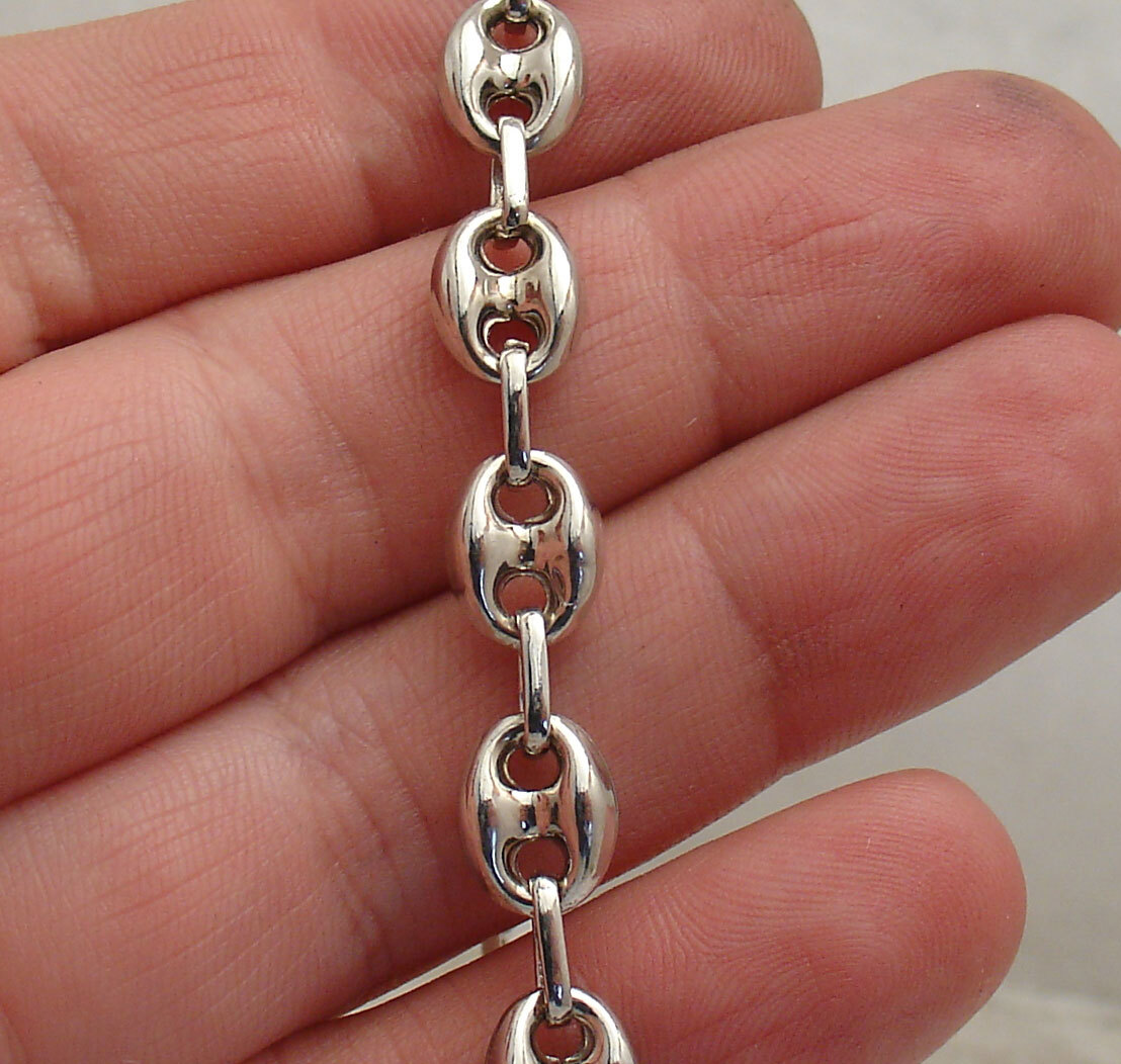 8mm Puffed Mariner Anchor Link Bracelet Anti-tarnish REAL 925 Sterling Silver
