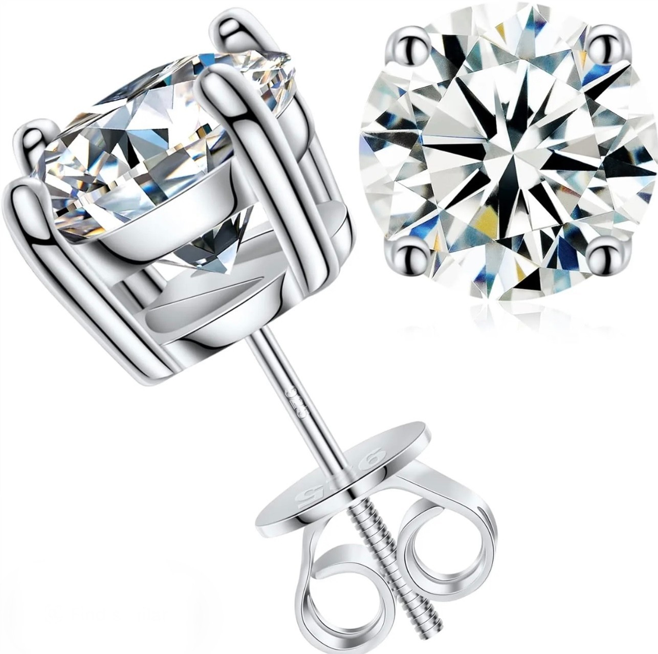 3mm-8mm VVS1 Moissanite Screw back Stud Earrings 925 Silver Mens Ladies Women