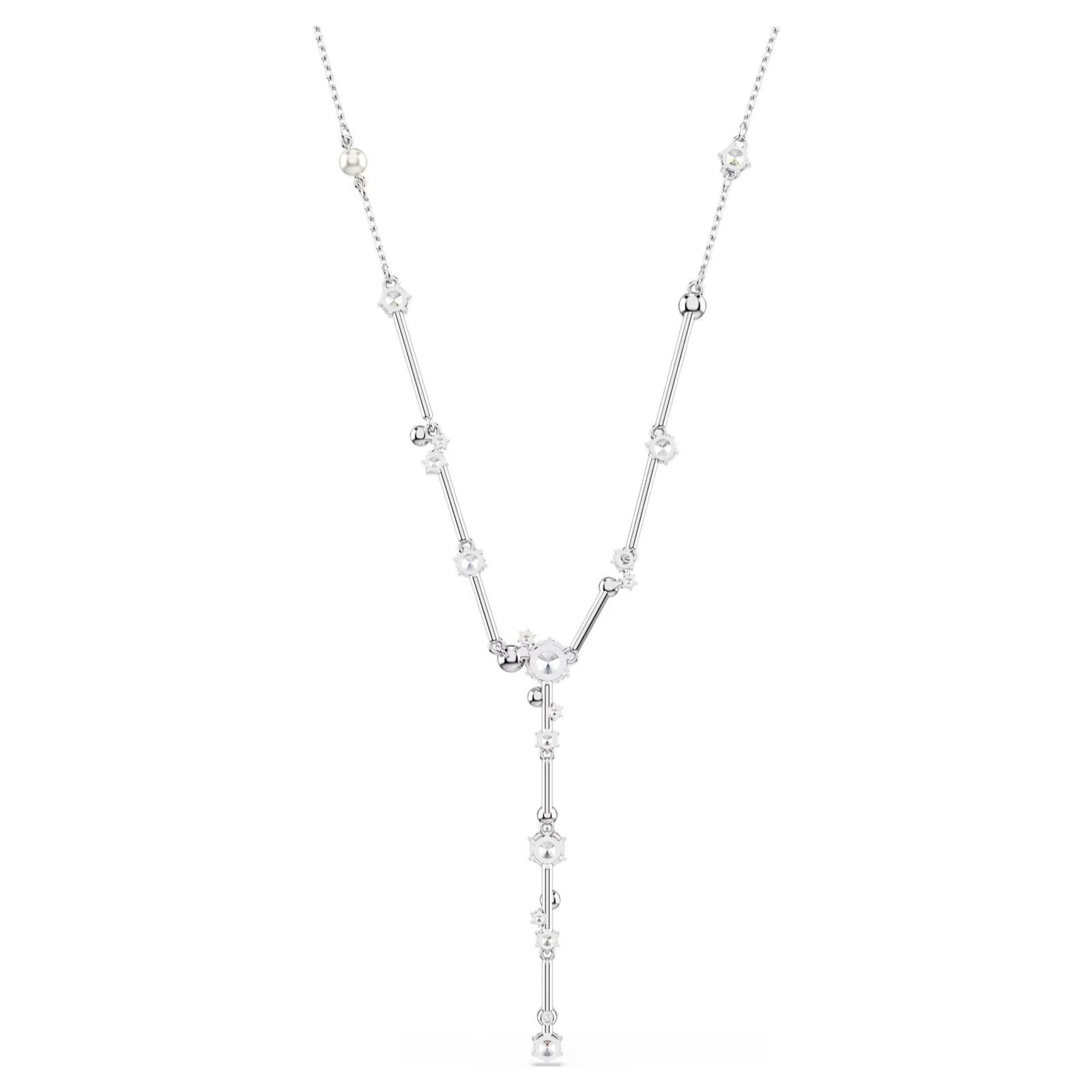 Constella Y White Rhodium Plated Necklace Round Cuts Crystal Pearl New