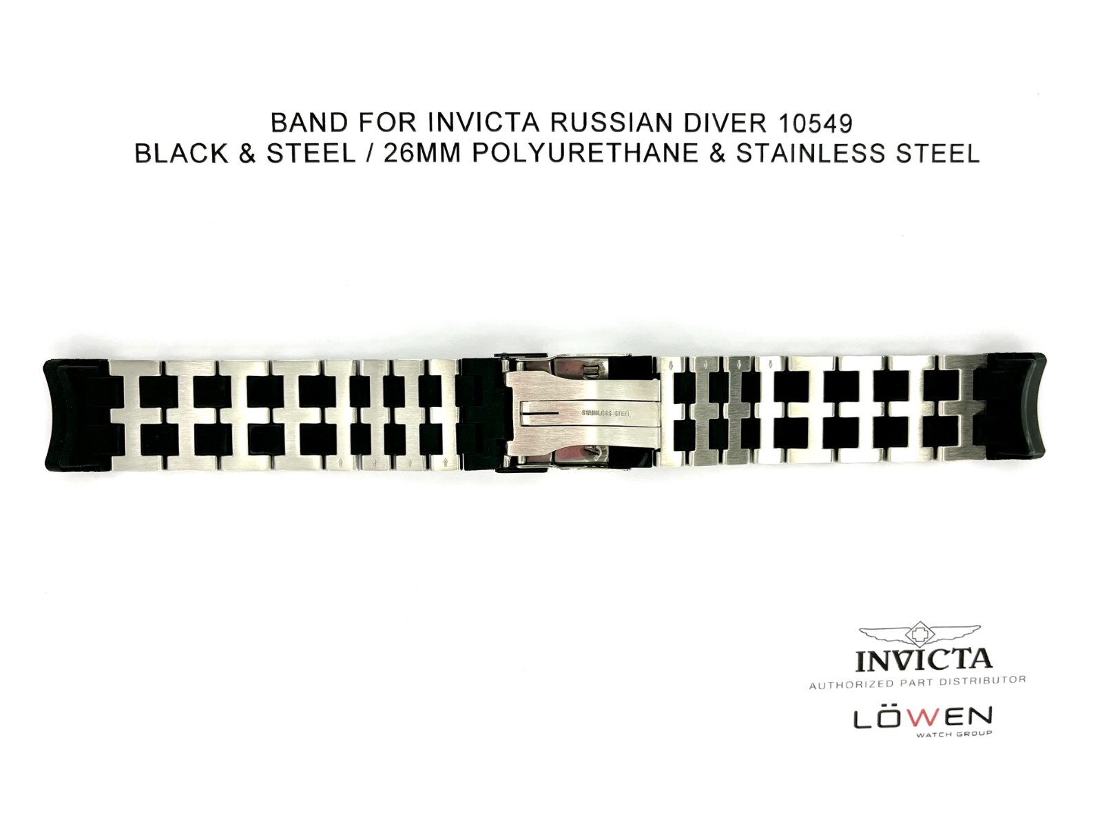 Authentic Invicta Russian Diver 10549 Black & Stainless Steel 26mm Watch Band