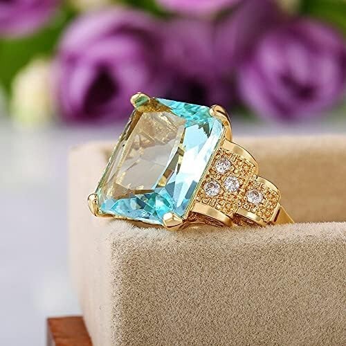 4Ct Simulated Aquamarine Authentic Vintage Style Proposal Ring 14K Gold Plated