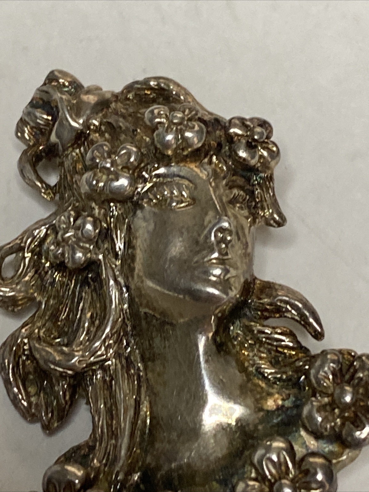 GORGEOUS Taxco Mexico Cameo Brooch Pin TR90 Art Nouveau RARE Sterling Silver