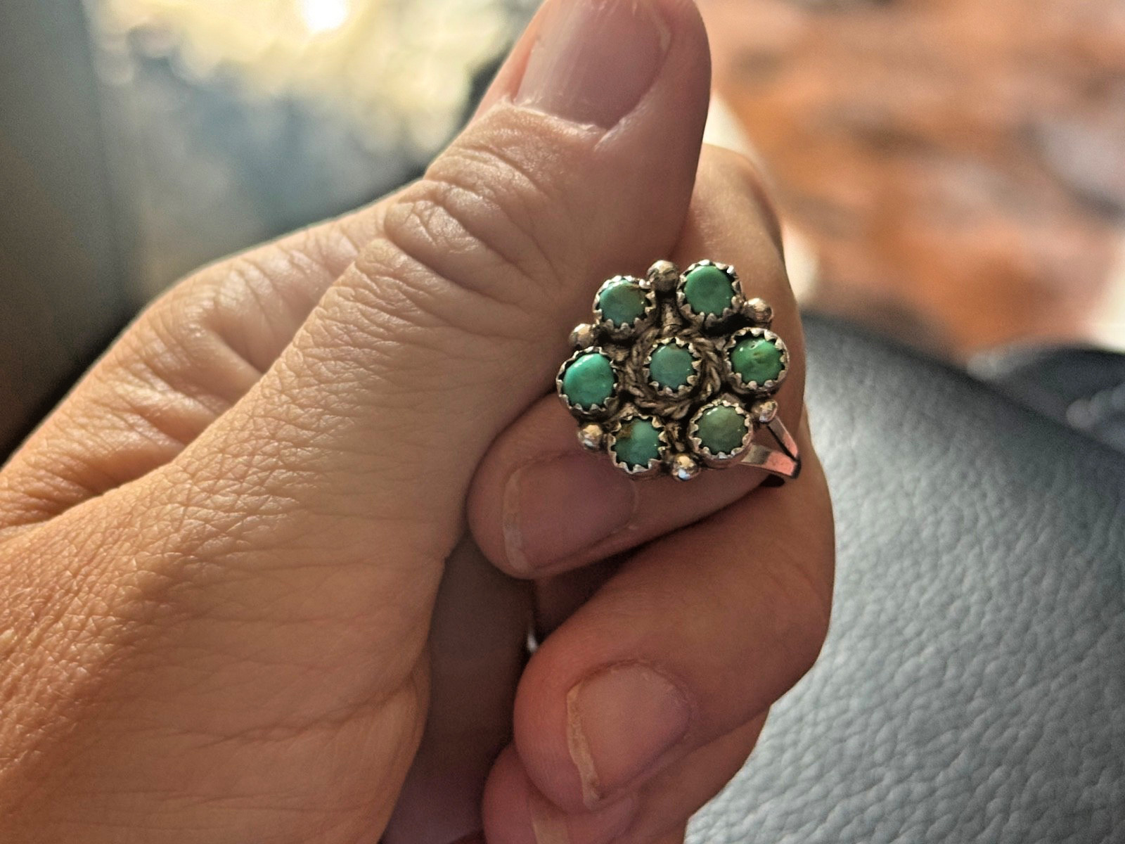 Michael R Rogers Paiute Sterling Silver Turquoise Cluster Ring Size 8.5