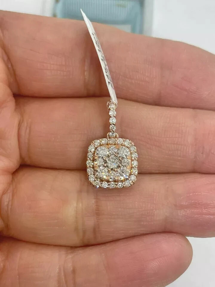 2Ct Round Cut VVS1D Diamond Square Pendant 14K Rose Gold Finish