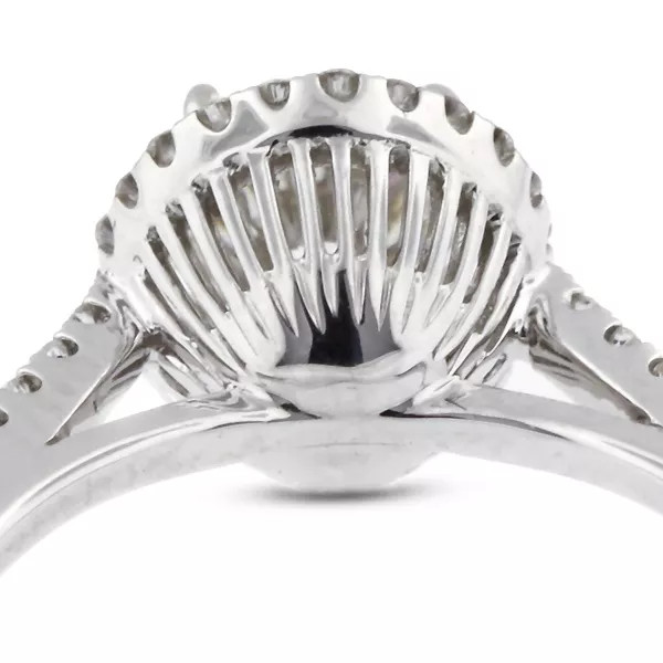 Side Stone Engagement Ring 14K Gold Halo Round 1.35 CT Lab-Grown Diamond F VS1