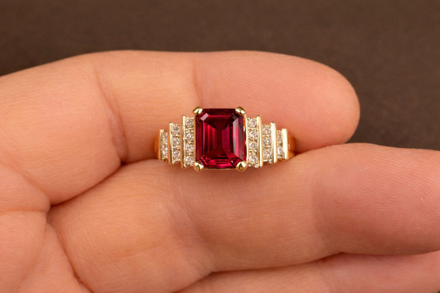 Natural Ruby & Diamond Engagement Gift Ring 14k Yellow Gold Size 7(Import Free)