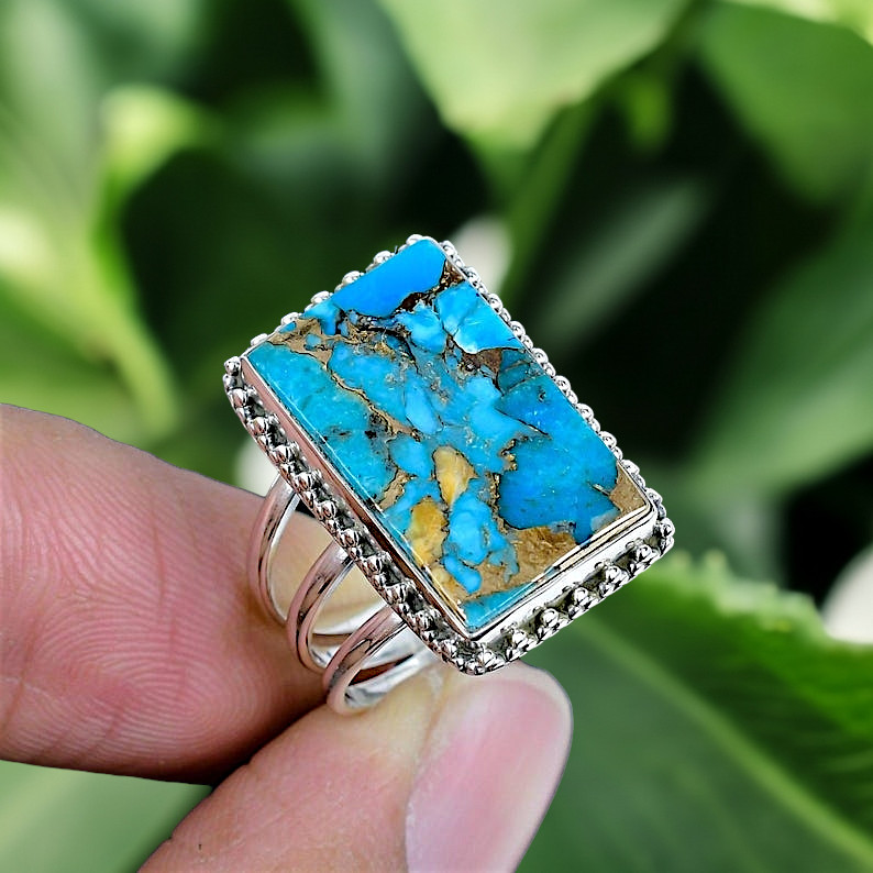Copper Turquoise Ring 925 Sterling Silver Ring Handmade Gemstone Ring Women Ring