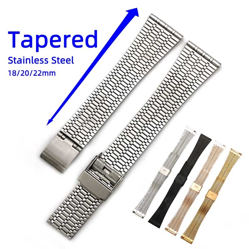 Tapered Stainless Steel Watch Strap 18mm 20mm 22mm Quick Release 7 Bead Bracelet