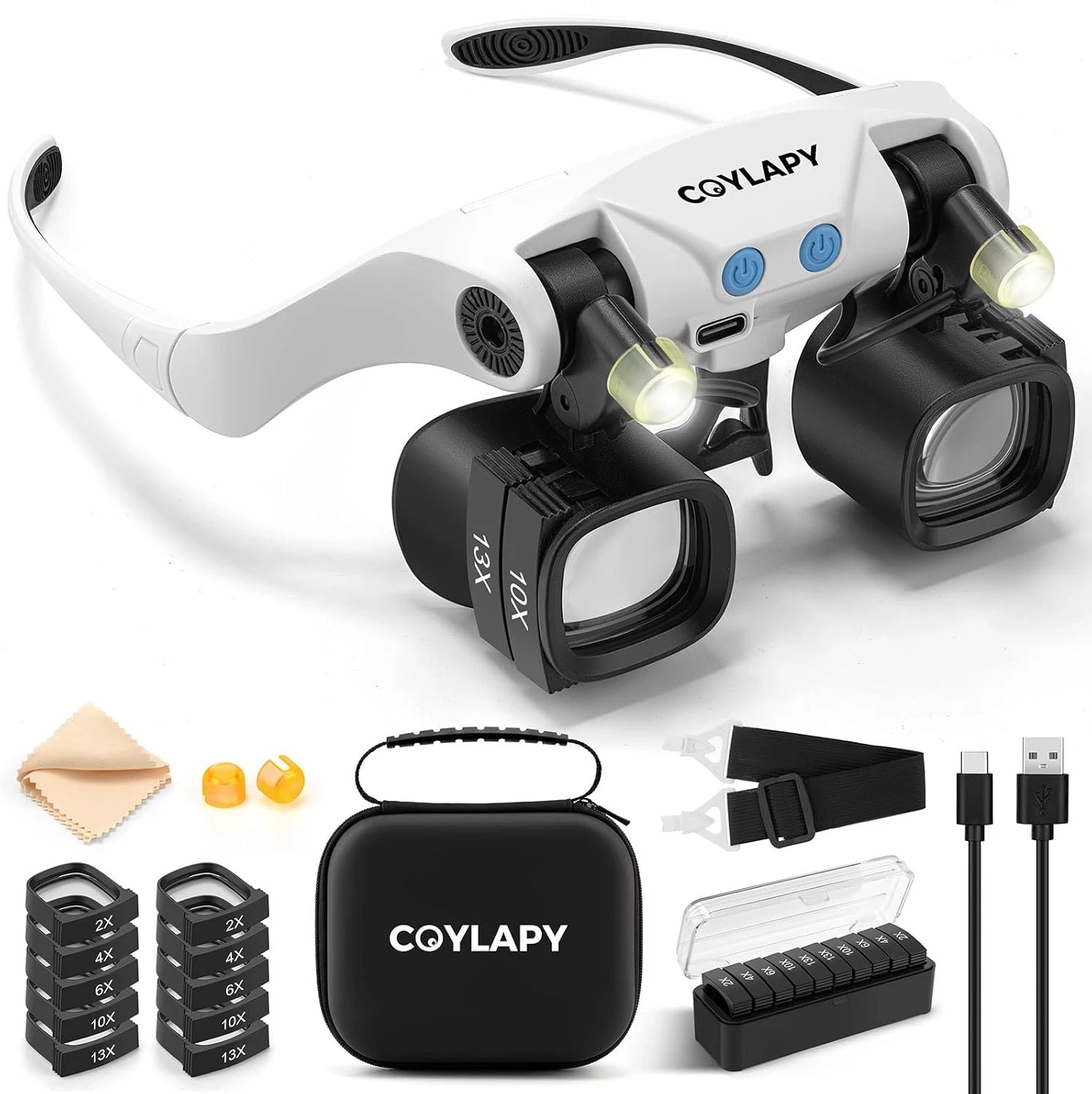 Professional Magnifying Glasses with Light & 5 Lens Pairs for Close Work