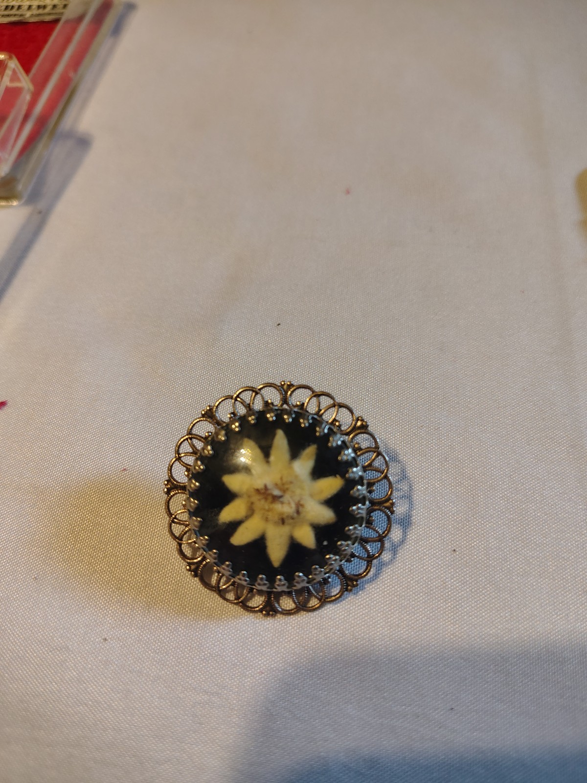 Vintage! Edelweiss Pressed Flower Brooch & Keychain Germany Souvenir