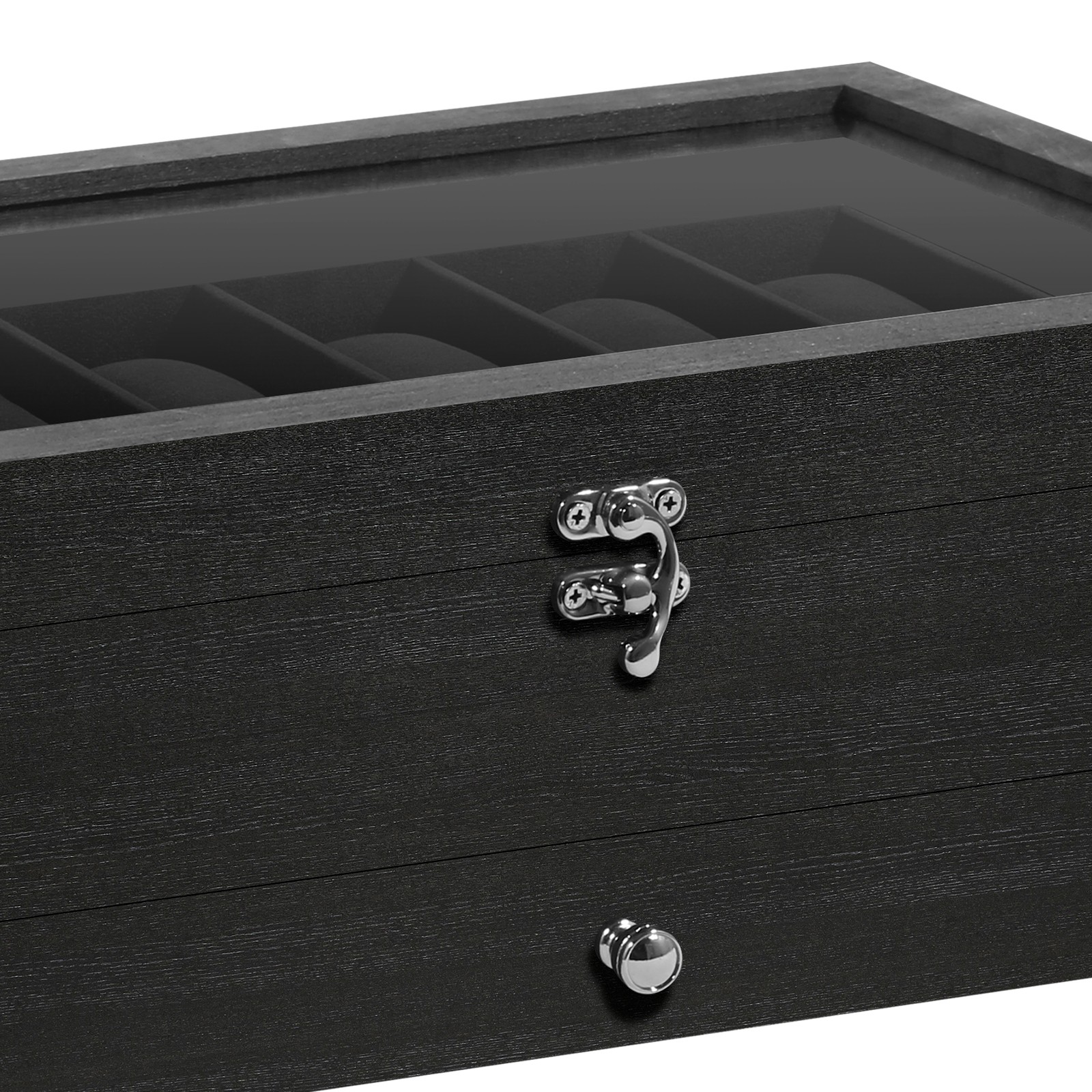 12 Slots Watch Box Organizer Solid Wood Glass Lid Watch Case Jewelry Display Box
