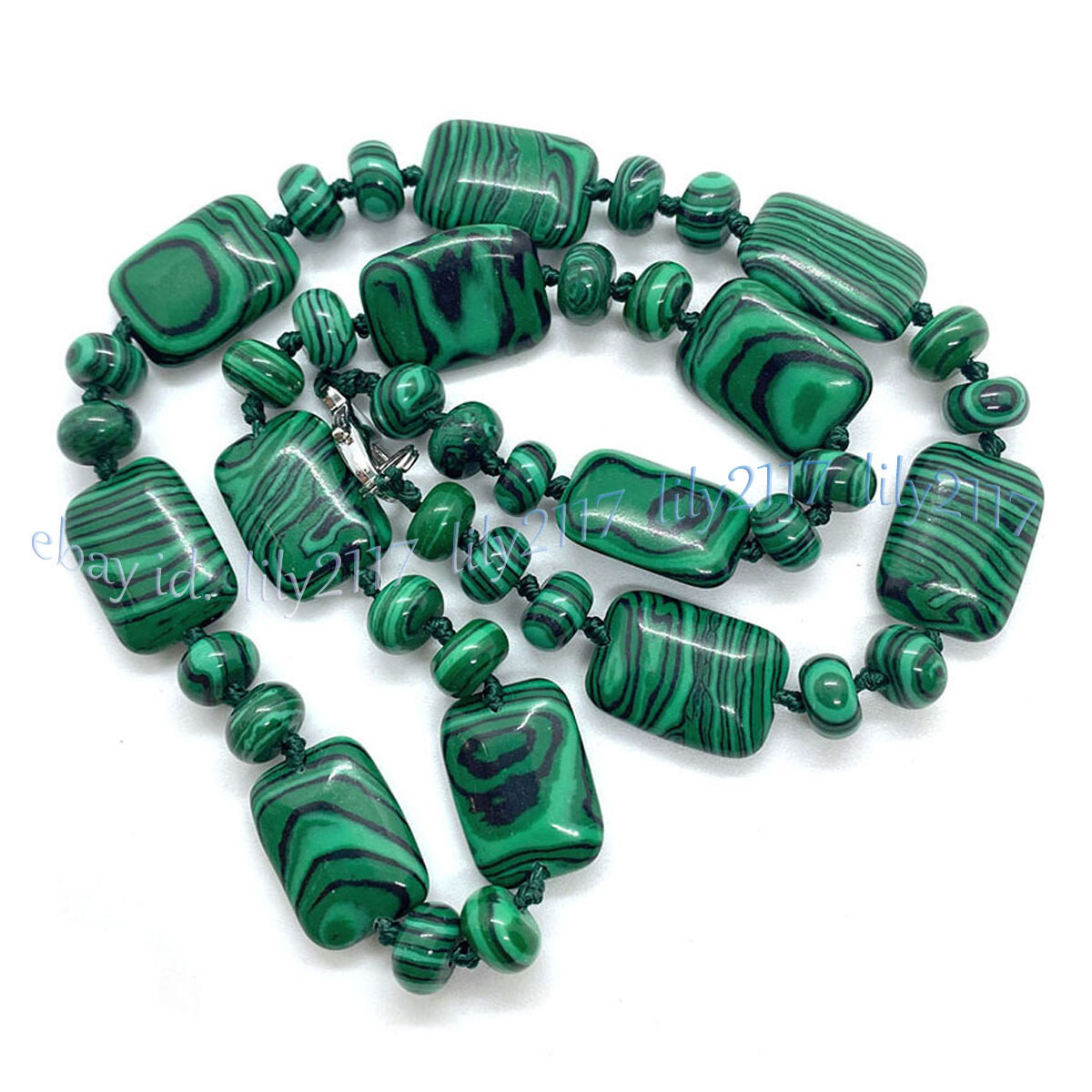 13x18mm Rectangle Green Malachite Rondelle Gemstone Beaded Necklaces 16-36 inch