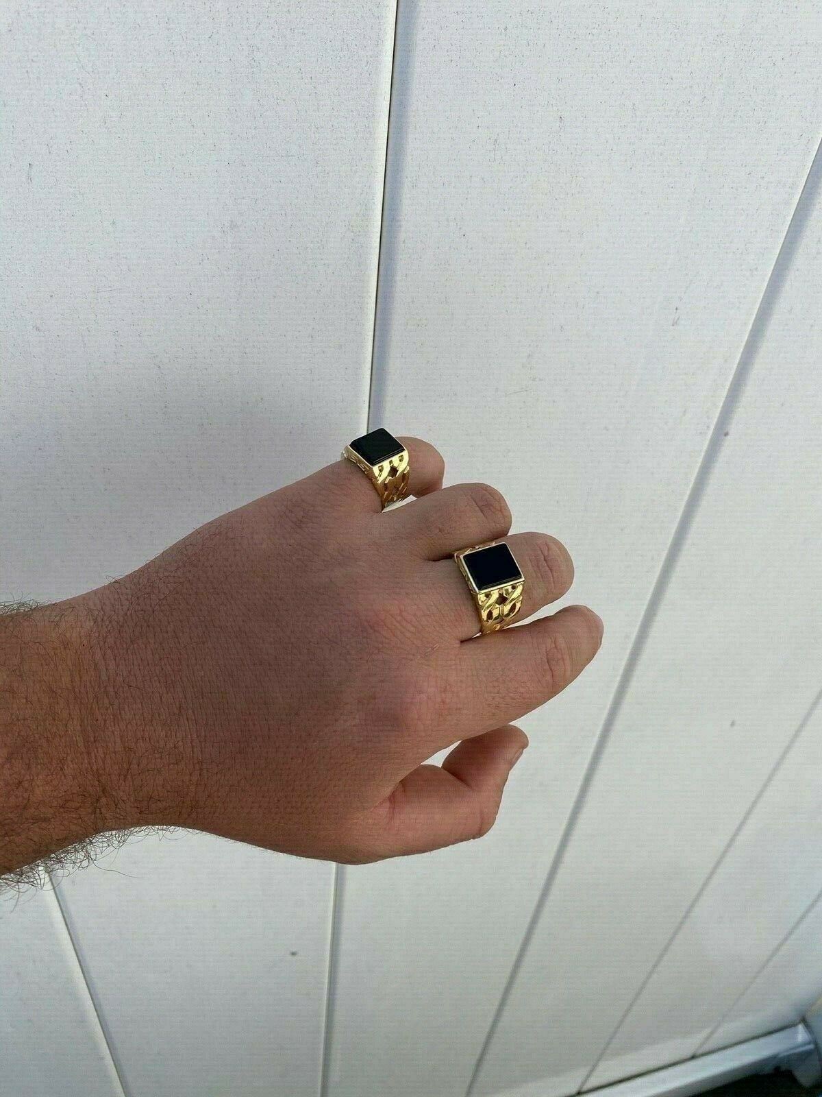Mens 14k Gold Plated Real Solid 925 Sterling Silver Black Onyx Ring 7-13 Pinky