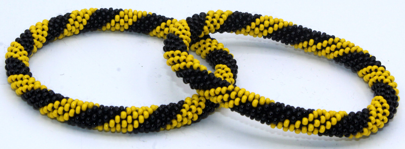 Set of 2 Handmade Beaded Bracelet Nepal Glass Bead Stackable Crochet Bracelets