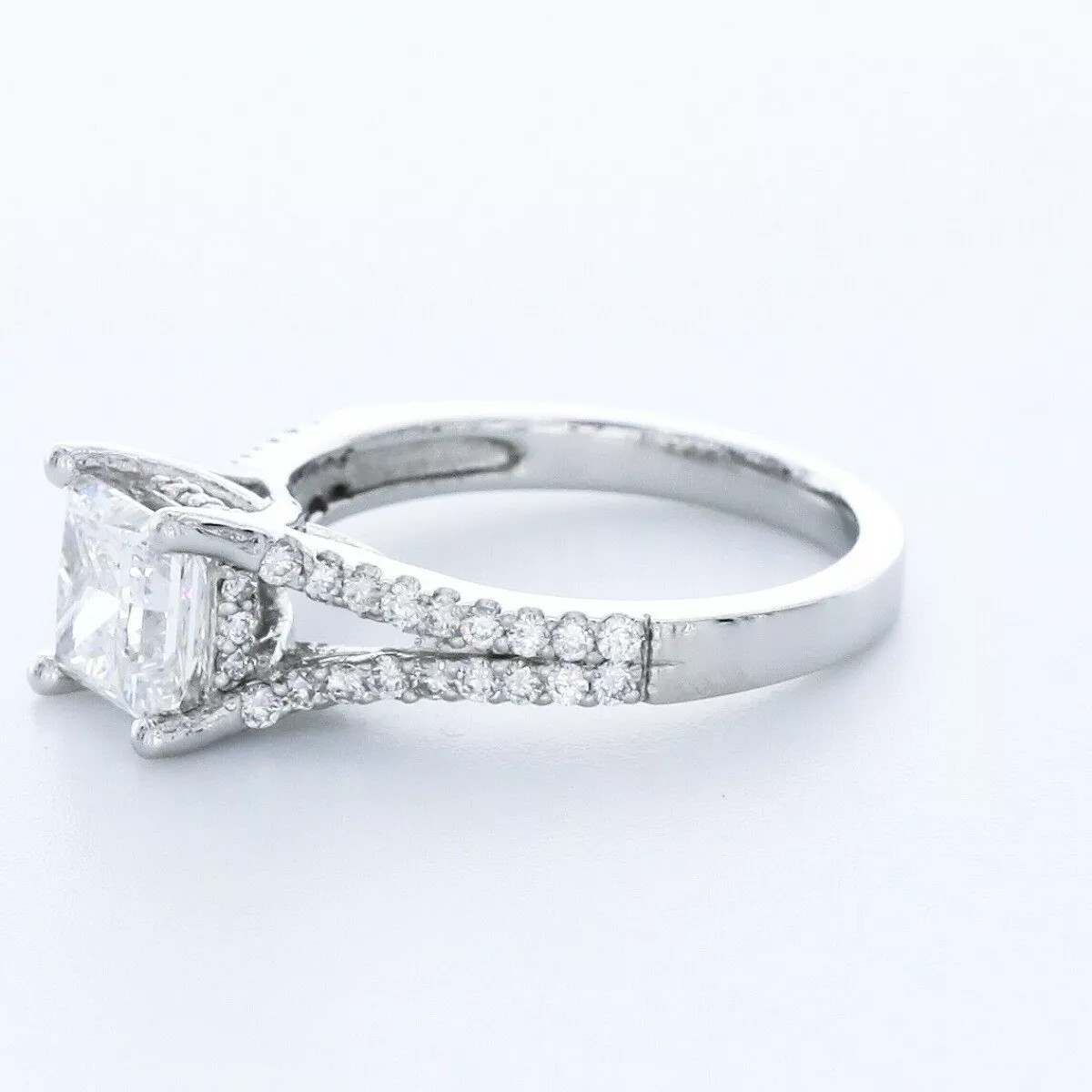 Engagement Ring Platinum Under Halo 2.11 Carat Princess Lab-Grown Diamond E VS2