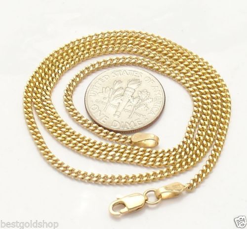 2mm Solid Miami Cuban Curb Link Chain Necklace Real 10K Yellow Gold 16″ thru 24″