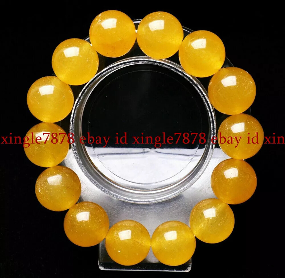 Huge 14mm Natural Yellow Jade Round Gemstone Beads Elastic Bracelet 7-9in