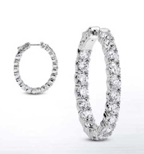 4.01 carat Round cut Diamond 14k White Gold Hoop Oval shape Earring 20 x 0.20 ct