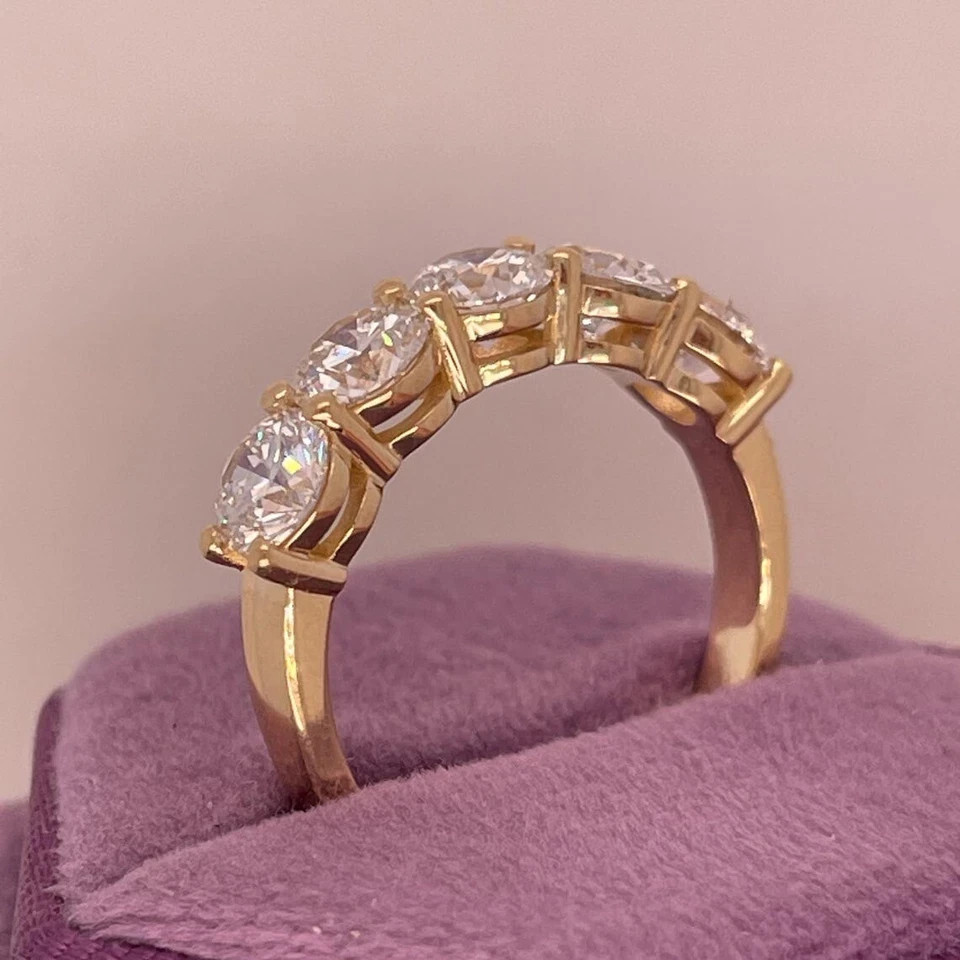5 Ct Round Cut Natural Diamond Eternity Wedding Band 14K Yellow Gold Size 5 6 7