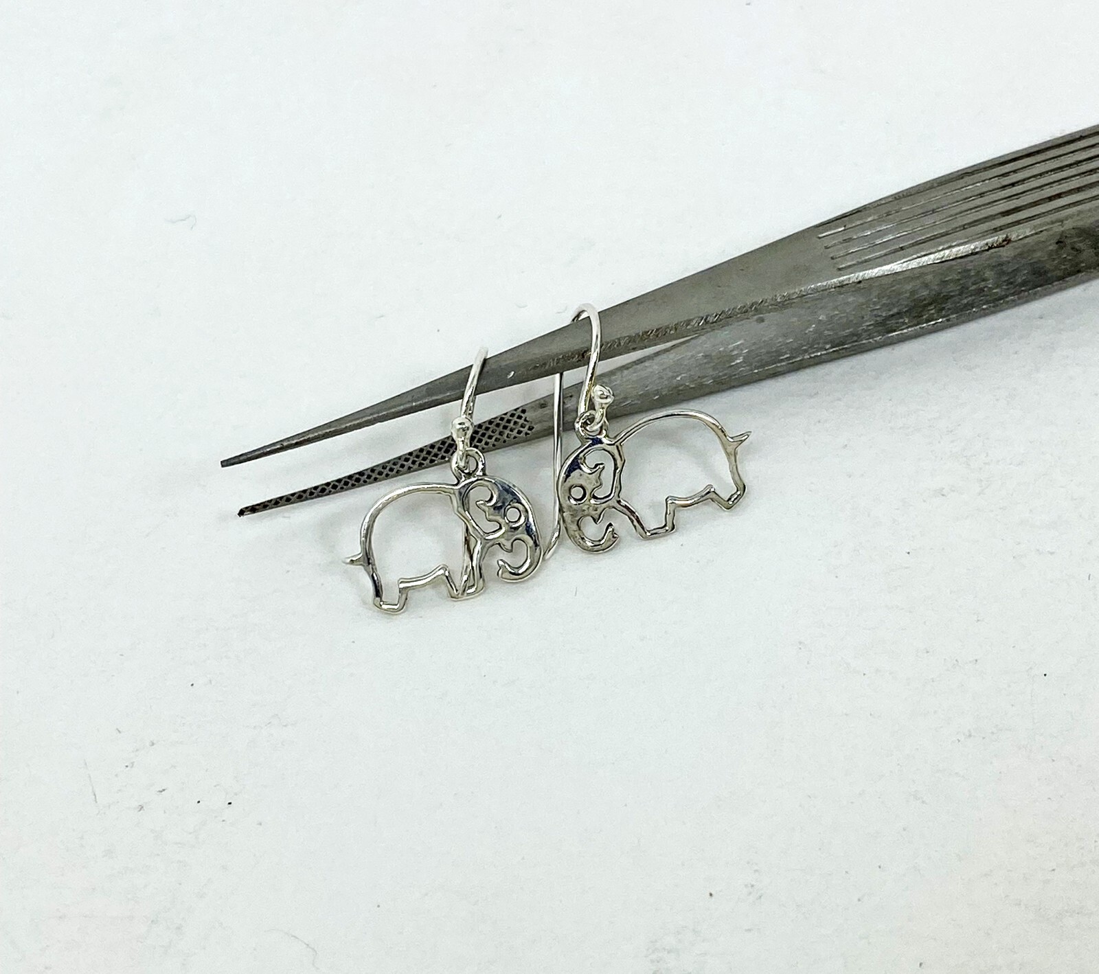 Minimalist Cutout Elephant Drop Earrings 925 Sterling Silver, Handmade Jewelry