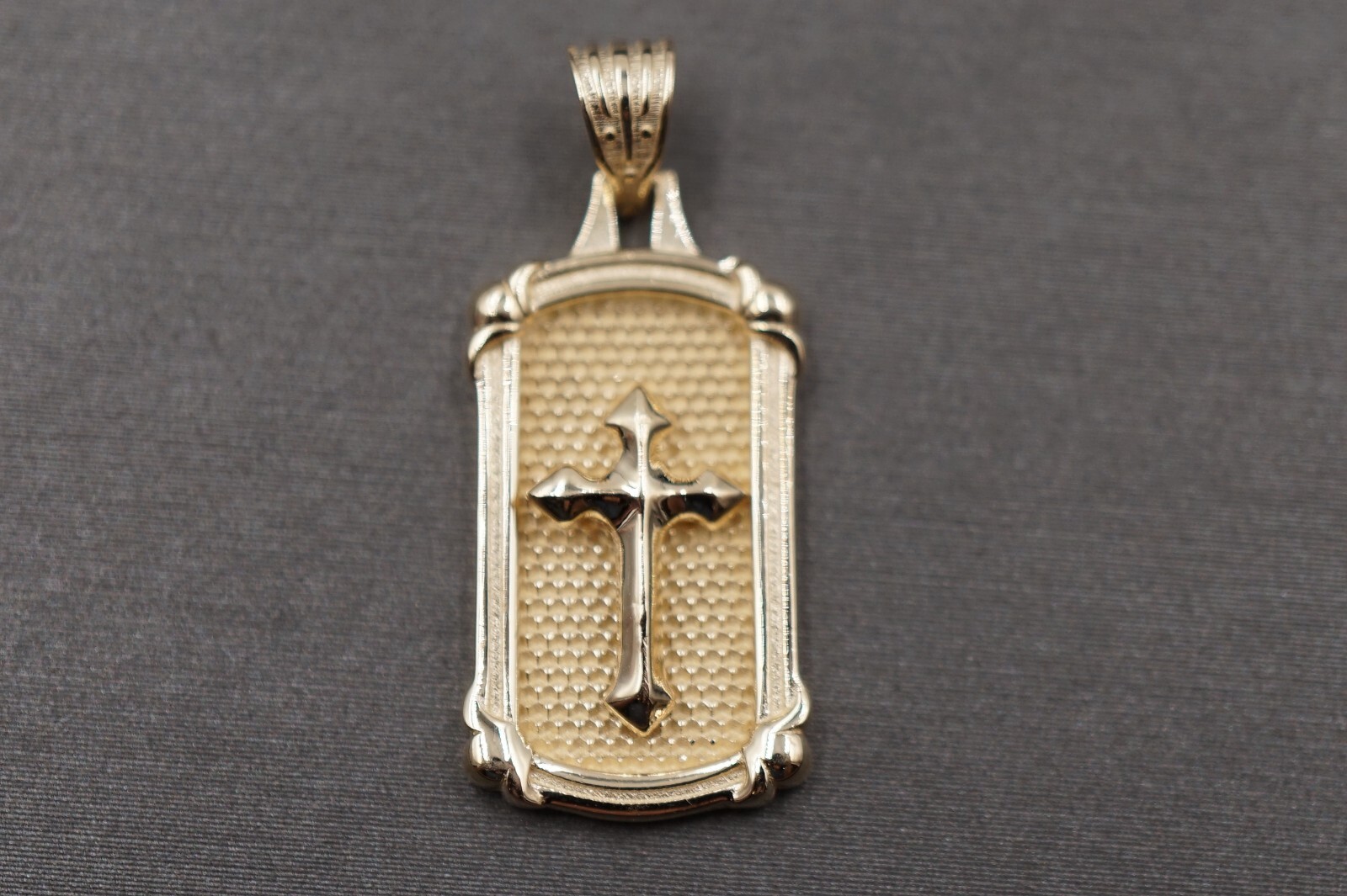 14K Solid Yellow Gold 1″ Crucifix Cross Rectangle Charm Pendant.