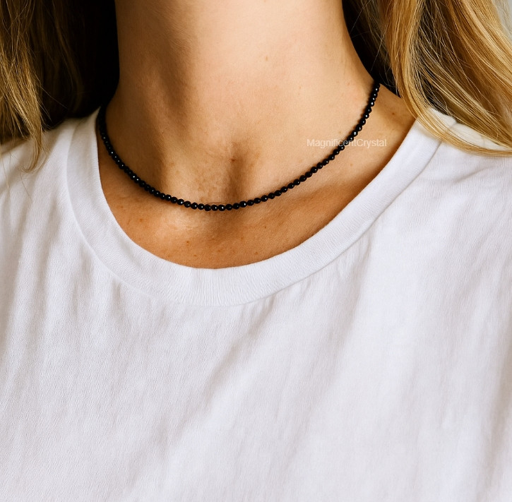 Natural Black Obsidian Choker Beaded Necklace Energy Gifts Healing Women Jewelry