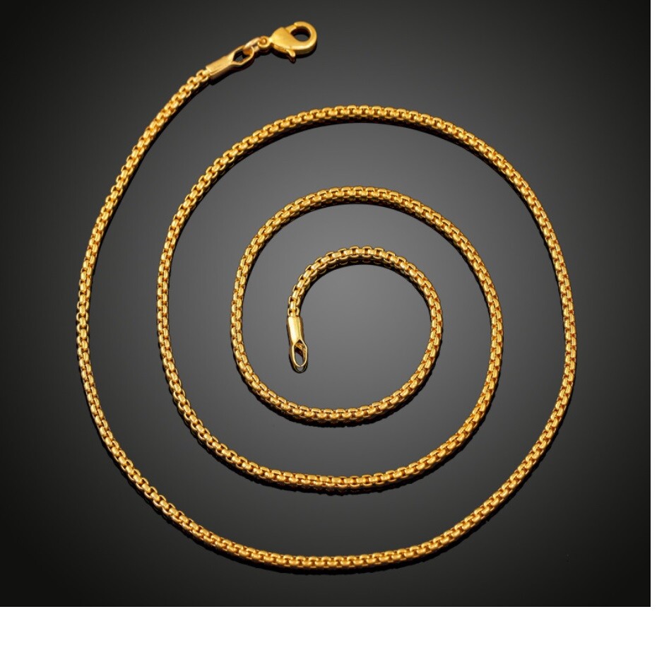 Solid 18K Gold Filled Tarnish-Free 3mm Round Box Link Chain Necklace 18″-32 inch
