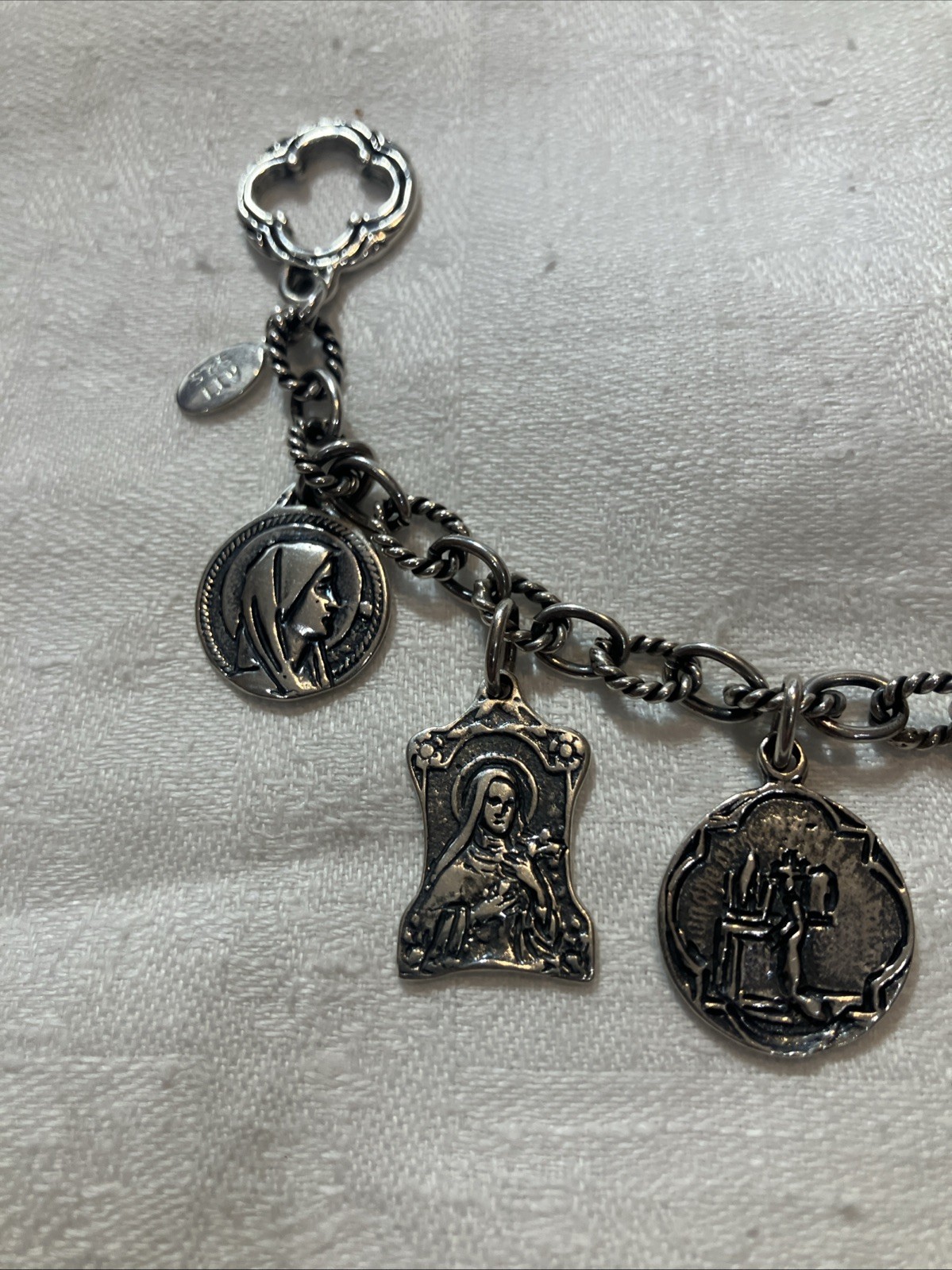 Beautiful Sterling Silver ATI Religious Catholicism Charm Bracelet