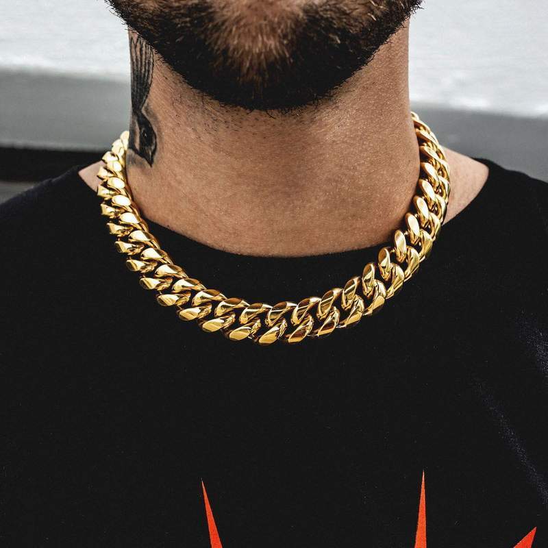 Miami Cuban Link Bracelet Chain Set 18k Gold Plated Stainless Steel 4mm-14mm