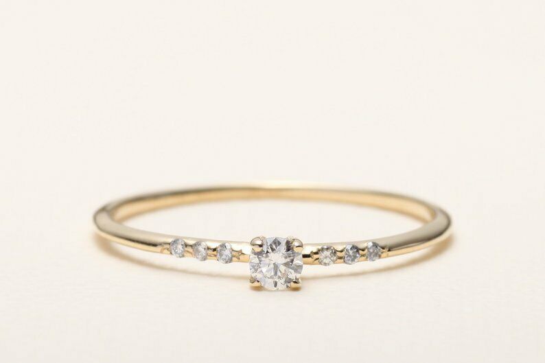 Petite Solitaire with Accents Ring 2ct Round Lab-Created Moissanite Gold Plated