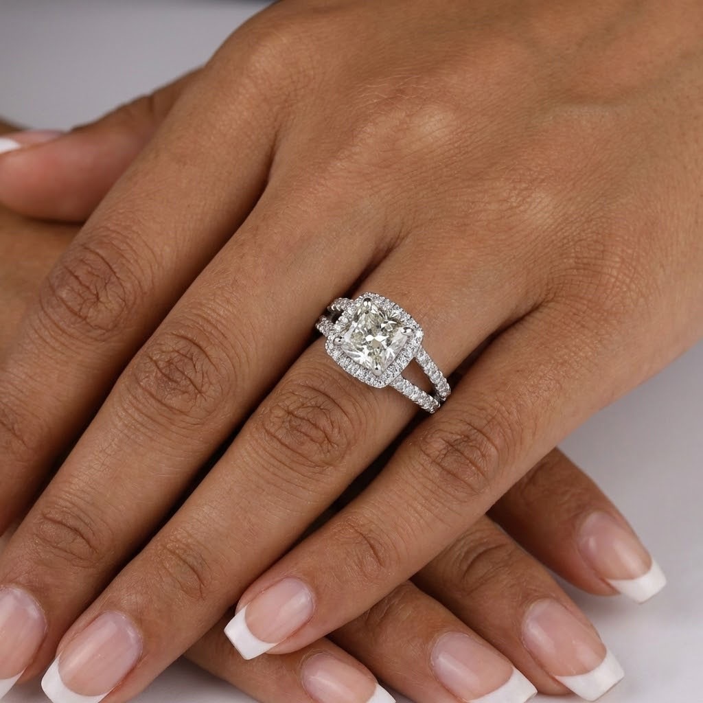 Side Stone Engagement Ring 18K Gold Halo 4.62 CT Cushion Natural Diamond G SI1