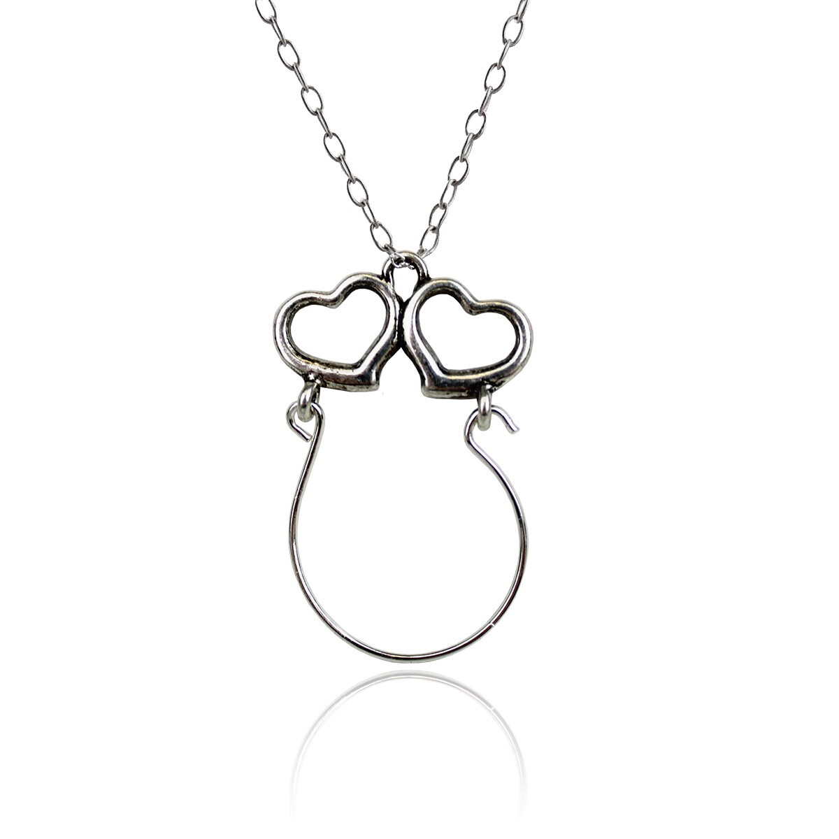 FashionJunkie4Life Pewter Double Heart Charm Holder Pendant Necklace