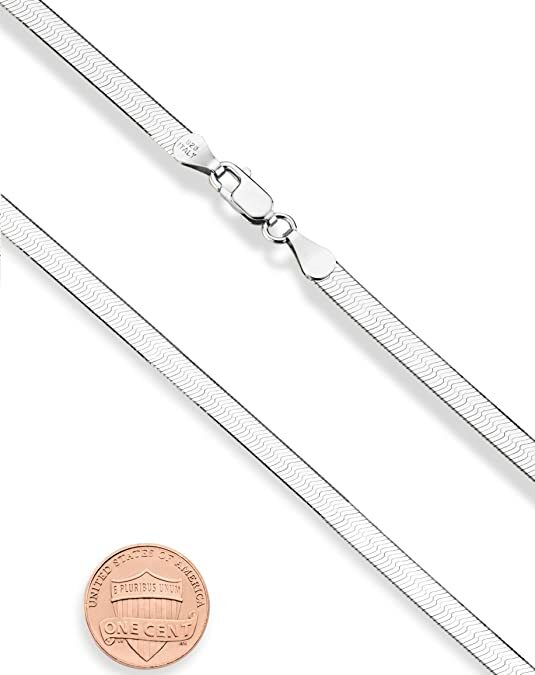 4.5MM Solid 925 Sterling Silver Italian Flexible Flat Herringbone Chain Necklace