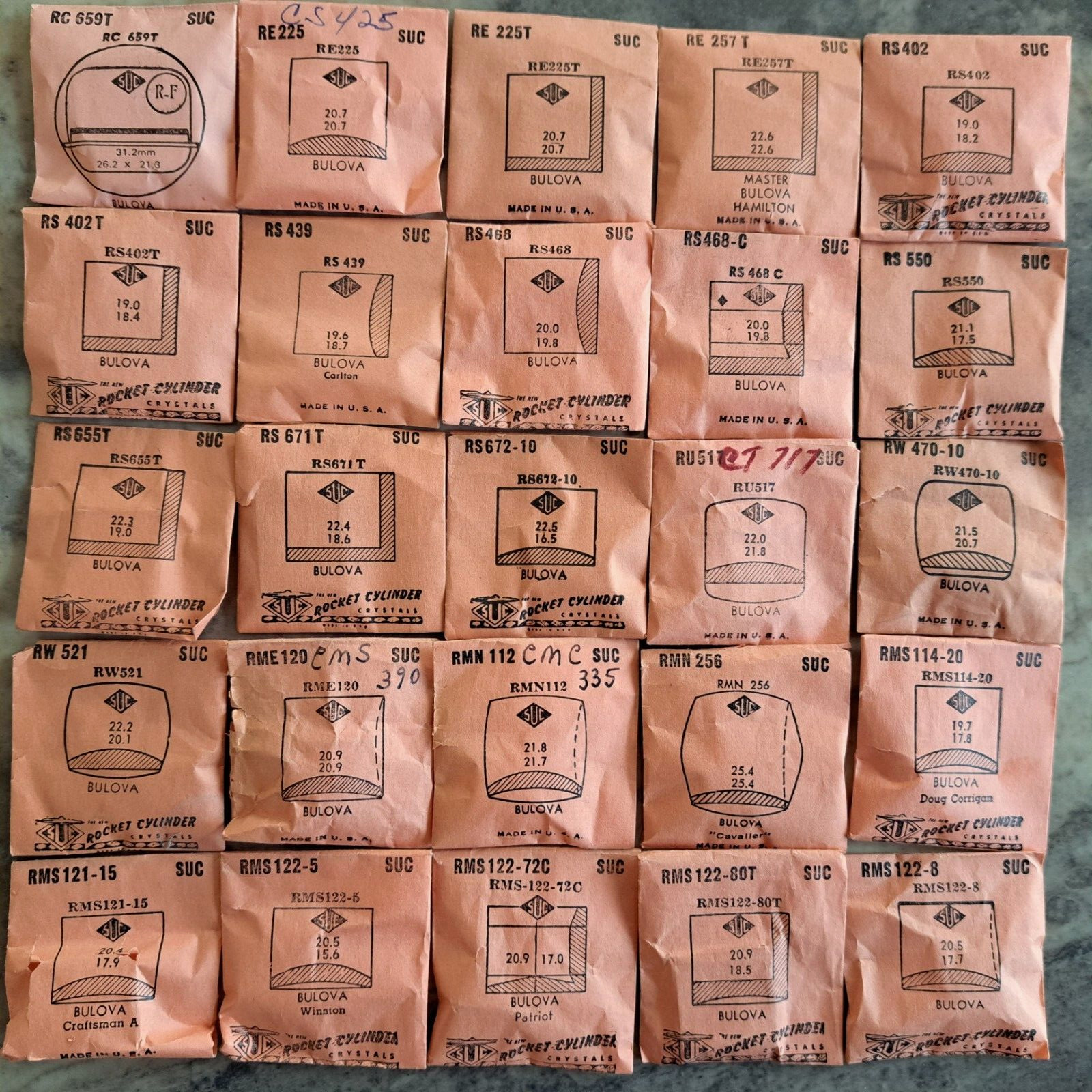BULOVA WATCH CRYSTALS NOS – SUC BRAND many varieties (RC to RMS) page 1 0f 2