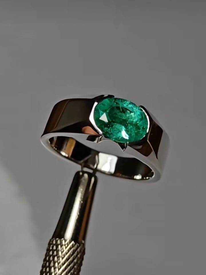 East-West Set 1.65Ct Lab-Created Emerald Solitaire Ring 14K White Gold Plated