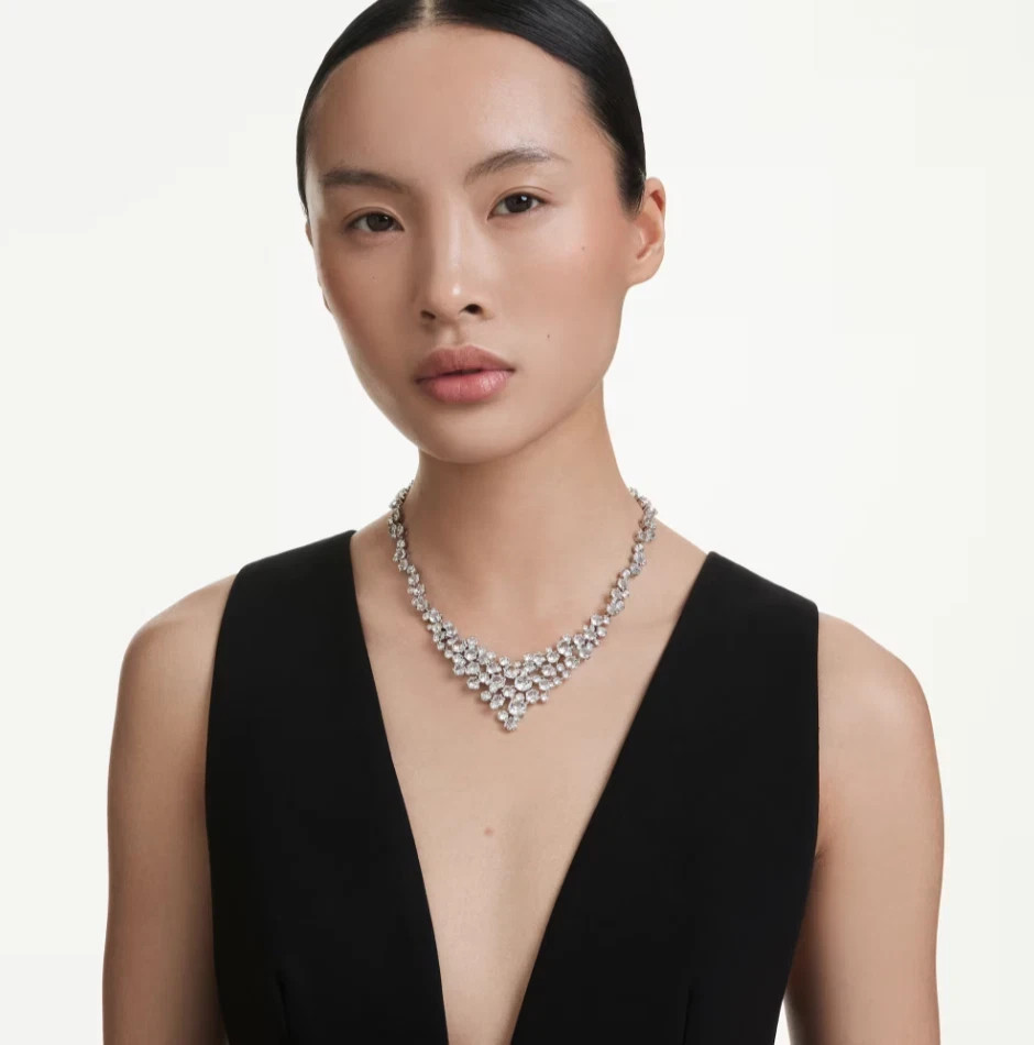 Swarovski Constella necklace Mixed cuts, Clasp, White, Rhodium plated