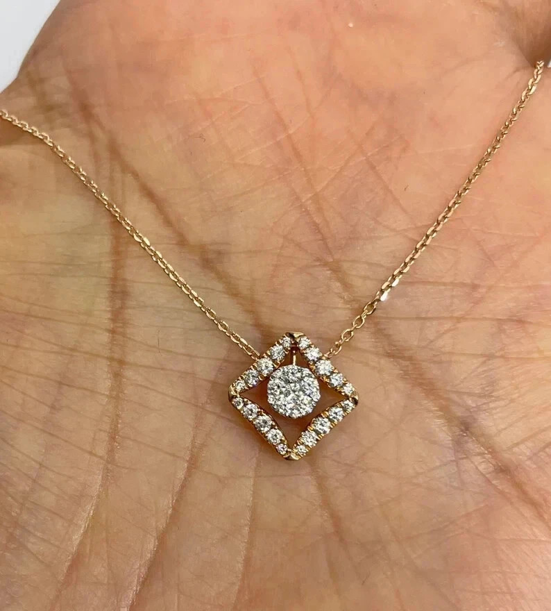 2.00Ct Round Cut Real Moissanite Cluster Pendant 14K Yellow Gold Plated Silver
